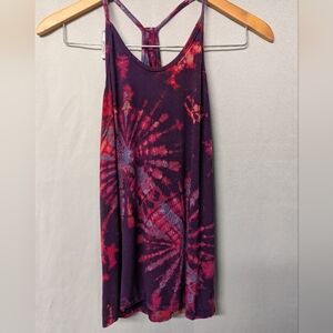 Tie-Dye Racerback Spaghetti Strap Tank Top - Purple & Pink Size XS